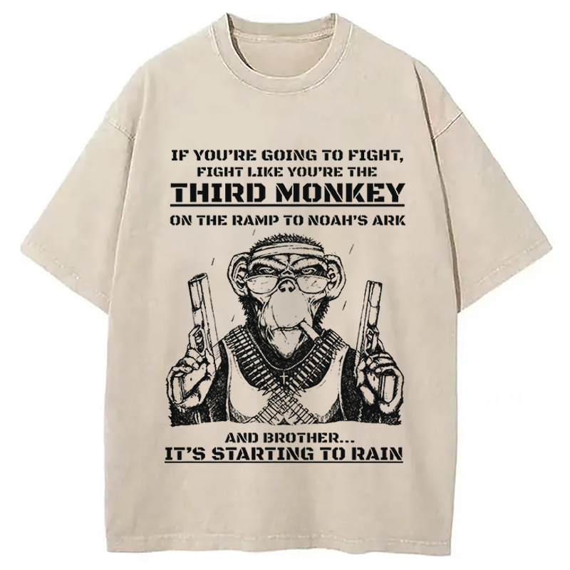 Modecanvas Funny Monkey Meme DTG Printing Washed T-Shirt