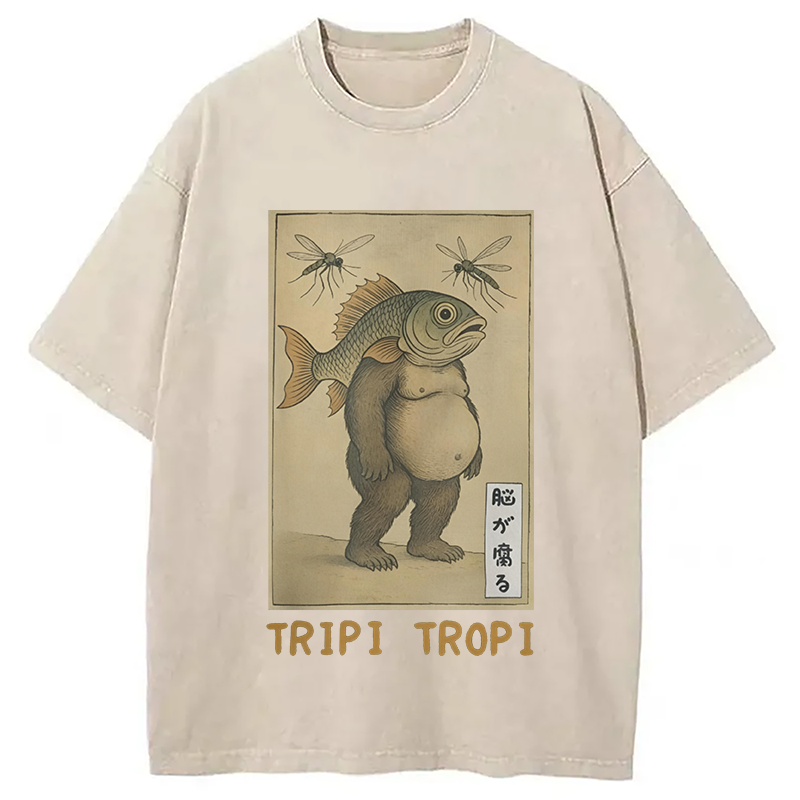 Modecanvas Tripi Tropi Frog Meme DTG Printing Washed T-Shirt
