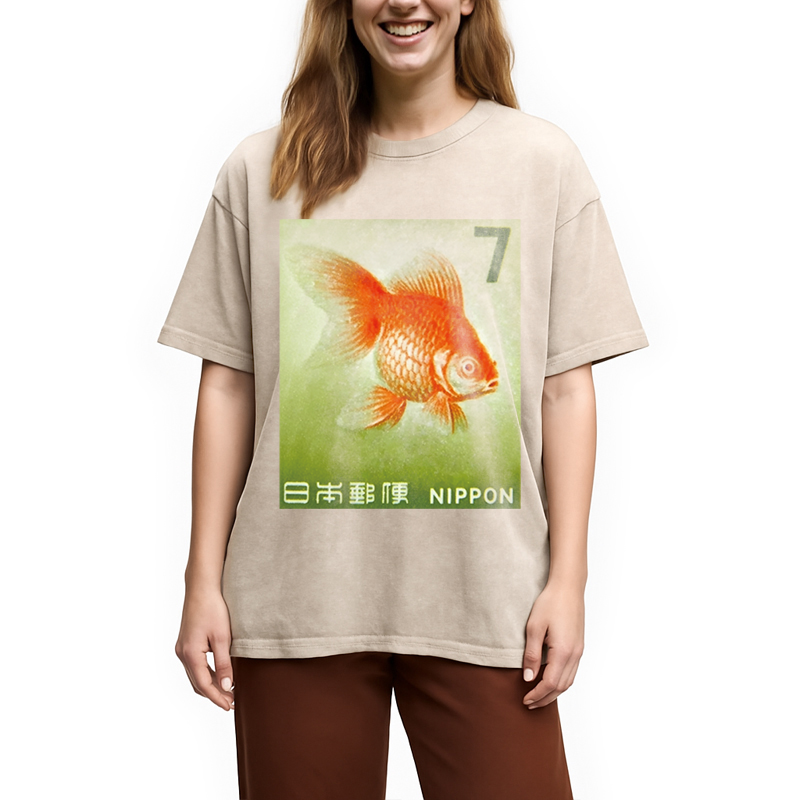 Modecanvas Goldfish Vintage DTG Printing Washed T-Shirt