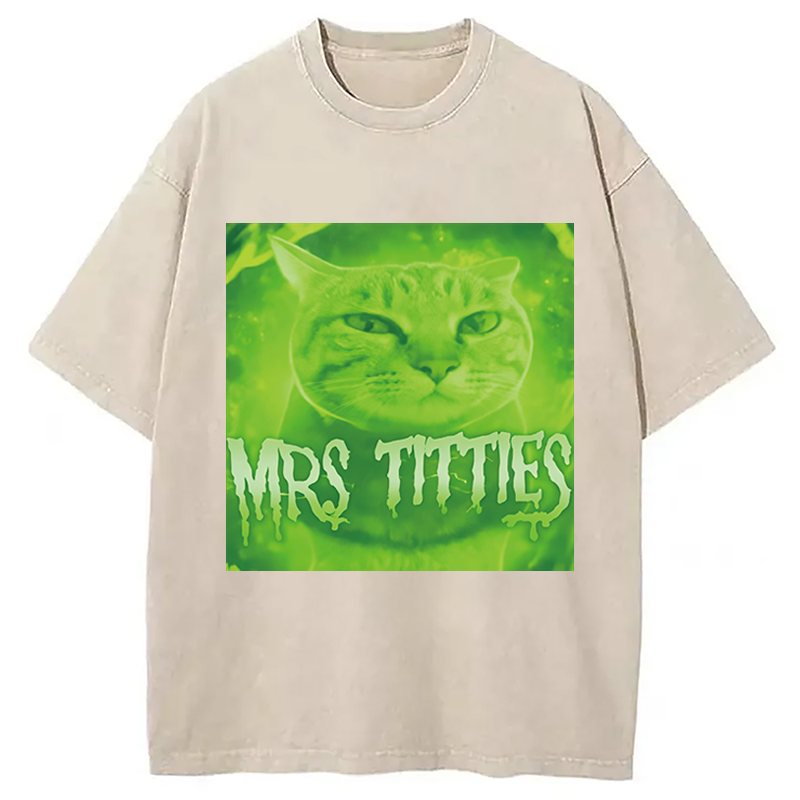 Modecanvas Mrs Titties Cat Meme DTG Printing Washed T-Shirt
