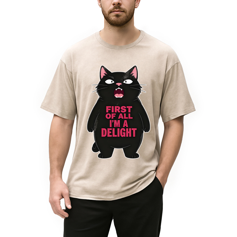 Modecanvas Shouting Black Cat DTG Printing Washed T-Shirt