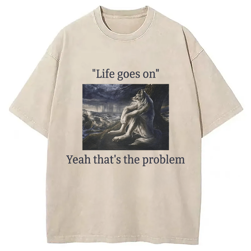 Modecanvas Depressed Wolf Meme DTG Printing Washed T-Shirt