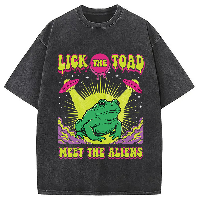 Modecanvas Lick The Toad Frog Meme DTG Printing Washed T-Shirt