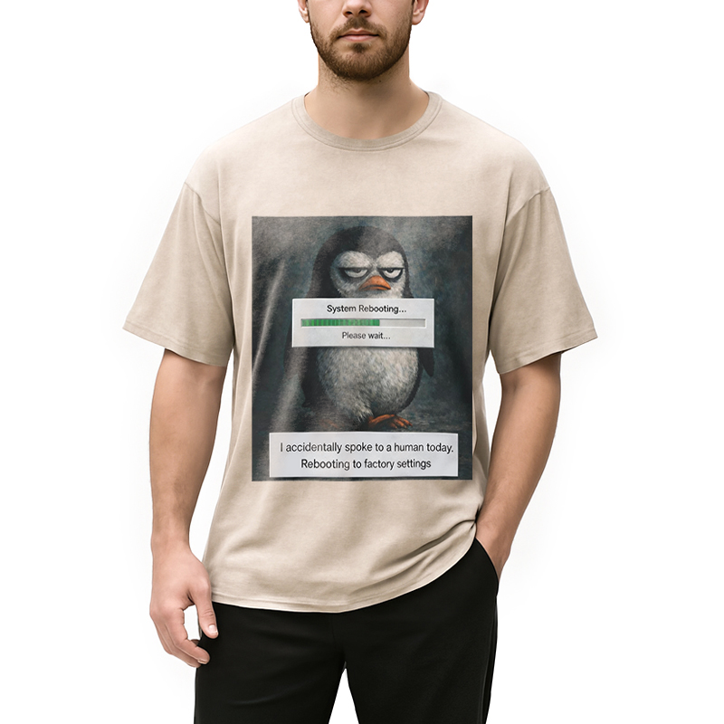 Modecanvas Sleepy Penguin Meme DTG Printing Washed T-Shirt