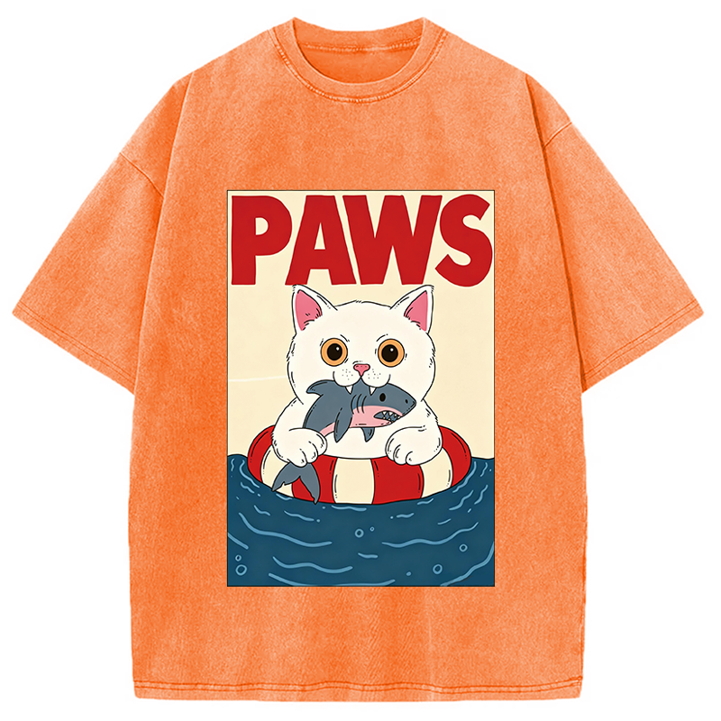 Modecanvas Cat Eats Shark DTG Printing Washed T-Shirt