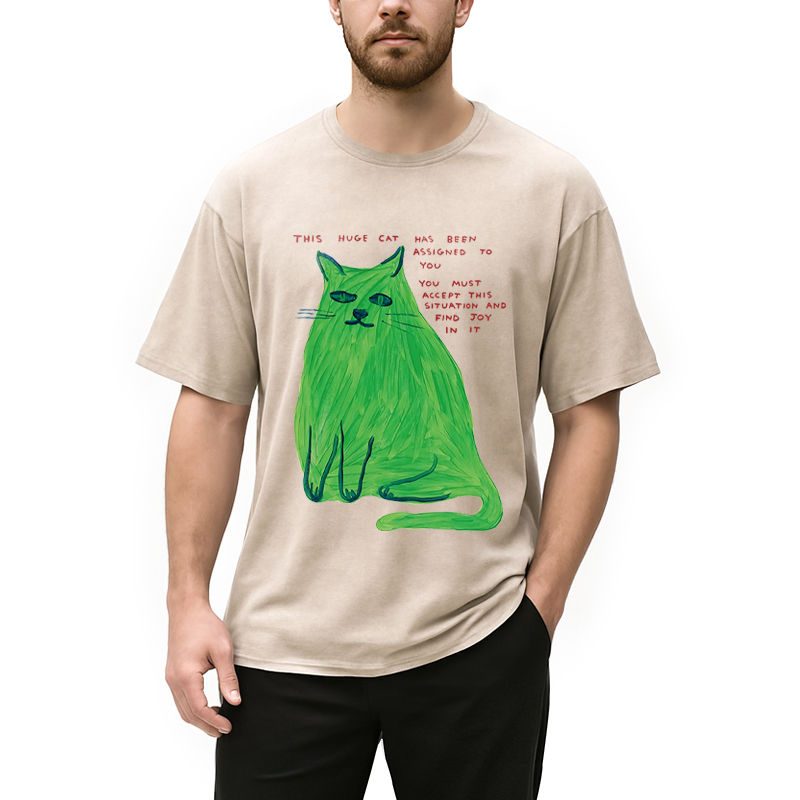 Modecanvas his Huge Cat DTG Printing Washed T-Shirt