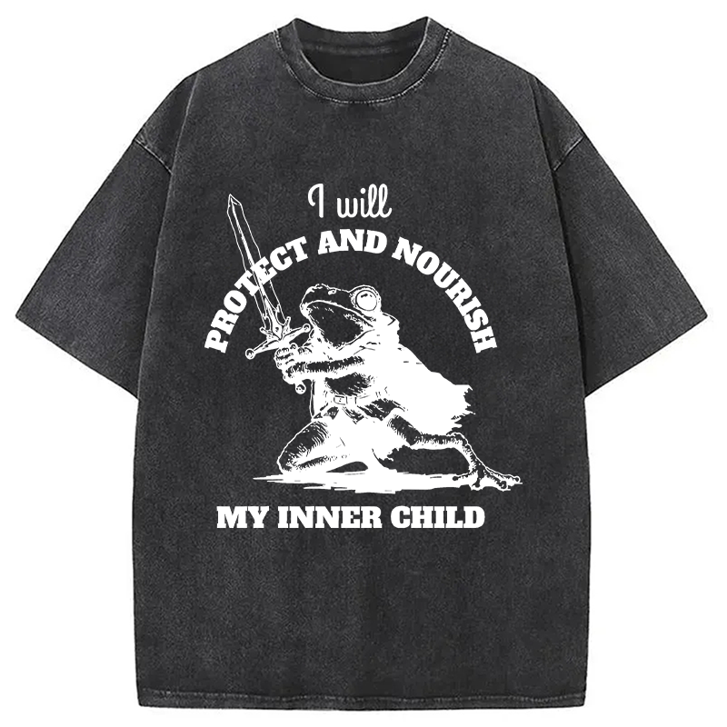 Modecanvas Funny Protect Inner Child Toad Meme DTG Printing Washed T-Shirt