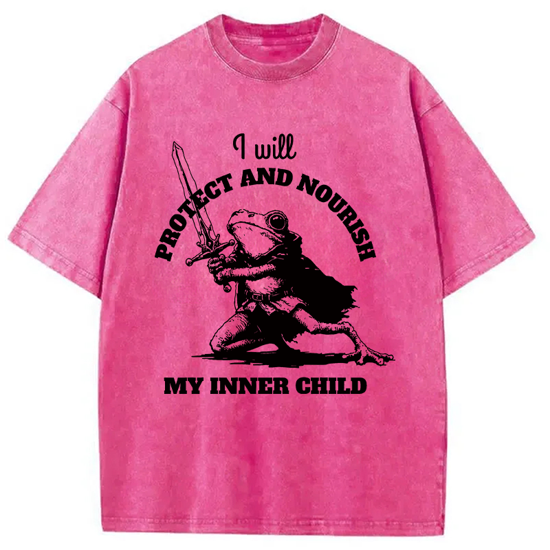 Modecanvas Funny Protect Inner Child Toad Meme DTG Printing Washed T-Shirt