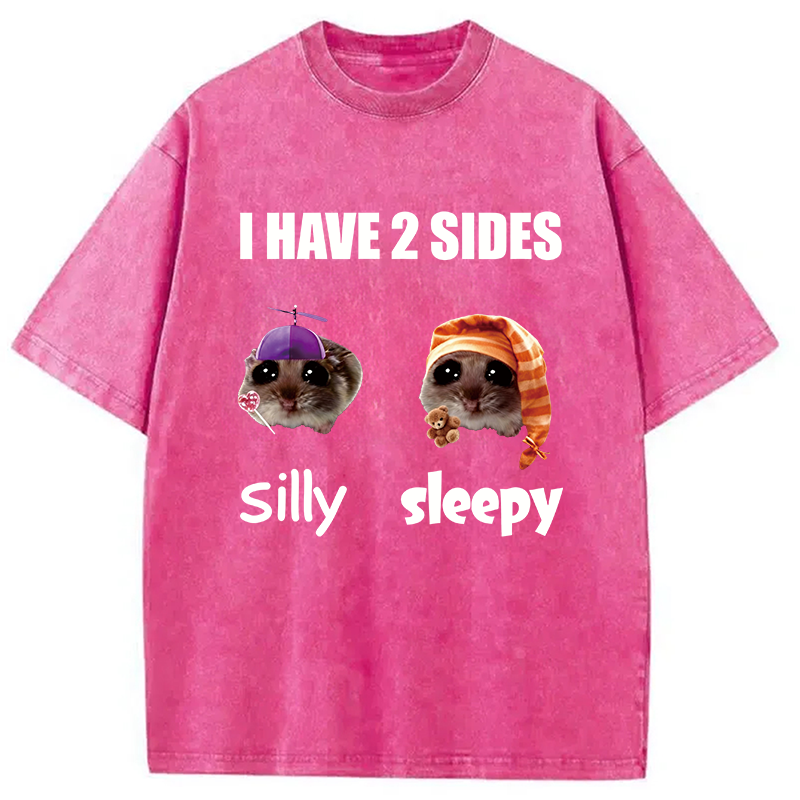 Modecanvas I Have 2 Sides Silly Sleepy Rat Meme DTG Printing Washed T-Shirt
