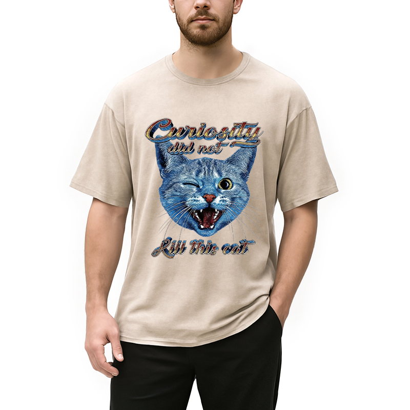 Modecanvas Curiosity Did Not Kill This Cat DTG Printing Washed T-Shirt