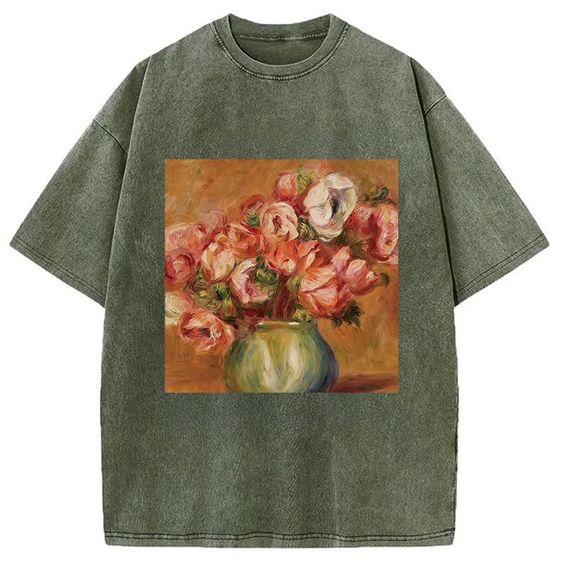 Modecanvas Vintage Flowers DTG Printing Washed T-Shirt