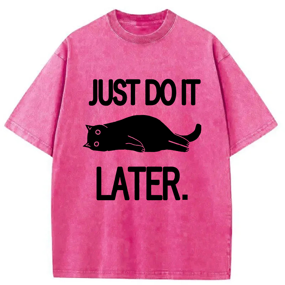 Modecanvas Just Do It Later Cat Washed T-Shirt