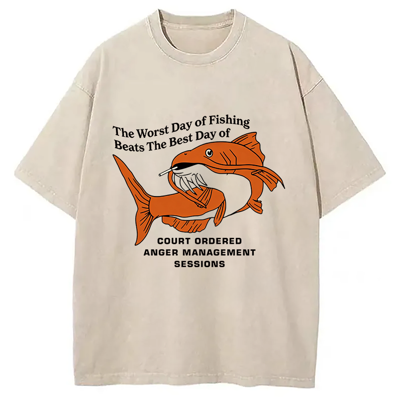 Modecanvas The Worst Day Fish Meme DTG Printing Washed T-Shirt