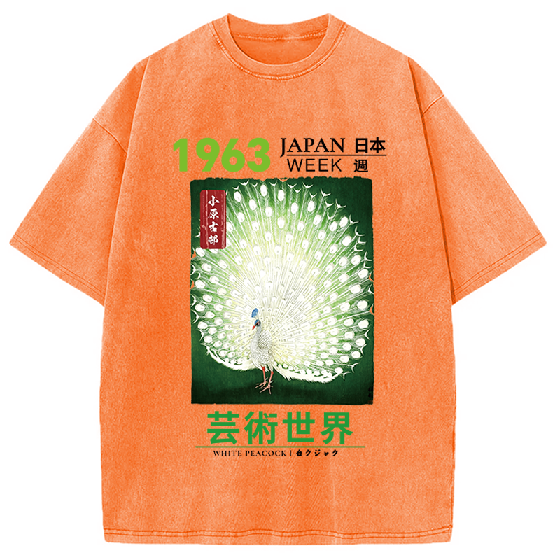 Modecanvas White Peacock DTG Printing Washed T-Shirt