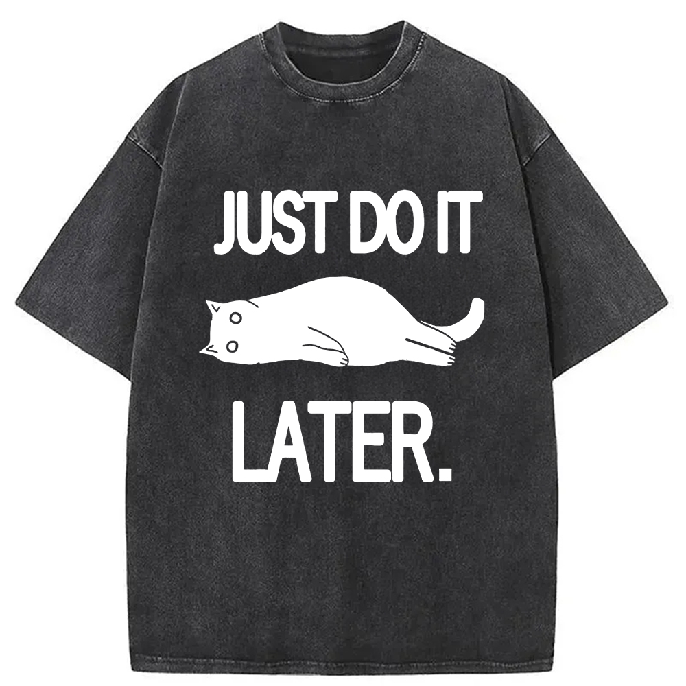 Modecanvas Just Do It Later Cat Washed T-Shirt