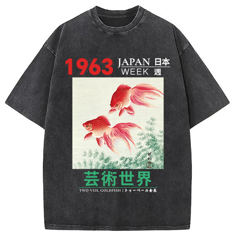 Modecanvas Two Veil Goldfish DTG Printing Washed T-Shirt