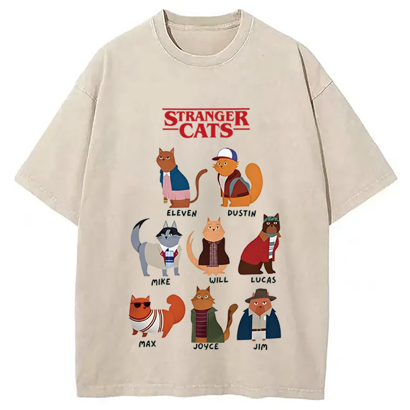 Modecanvas Stranger Cats DTG Printing Washed T-Shirt