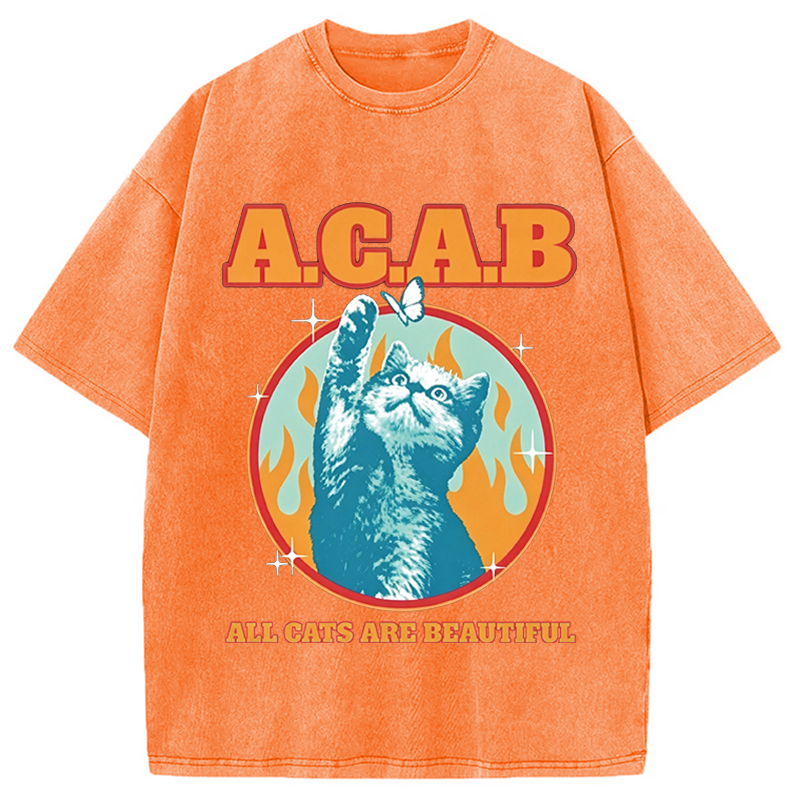 Modecanvas All Cats Are Beautiful DTG Printing Washed T-Shirt