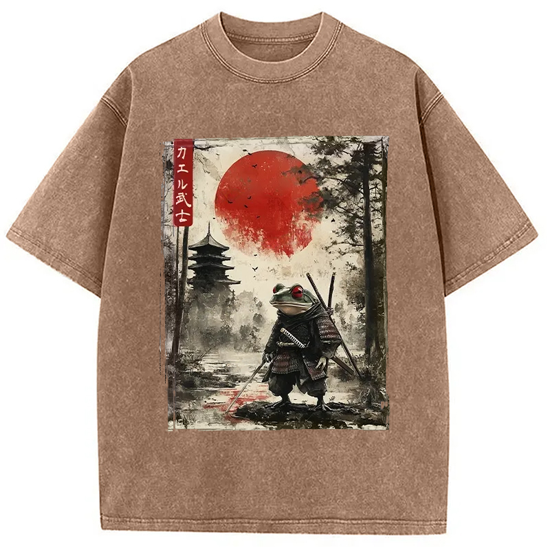 Modecanvas Retro Frog Samurai Japan Washed T-Shirt
