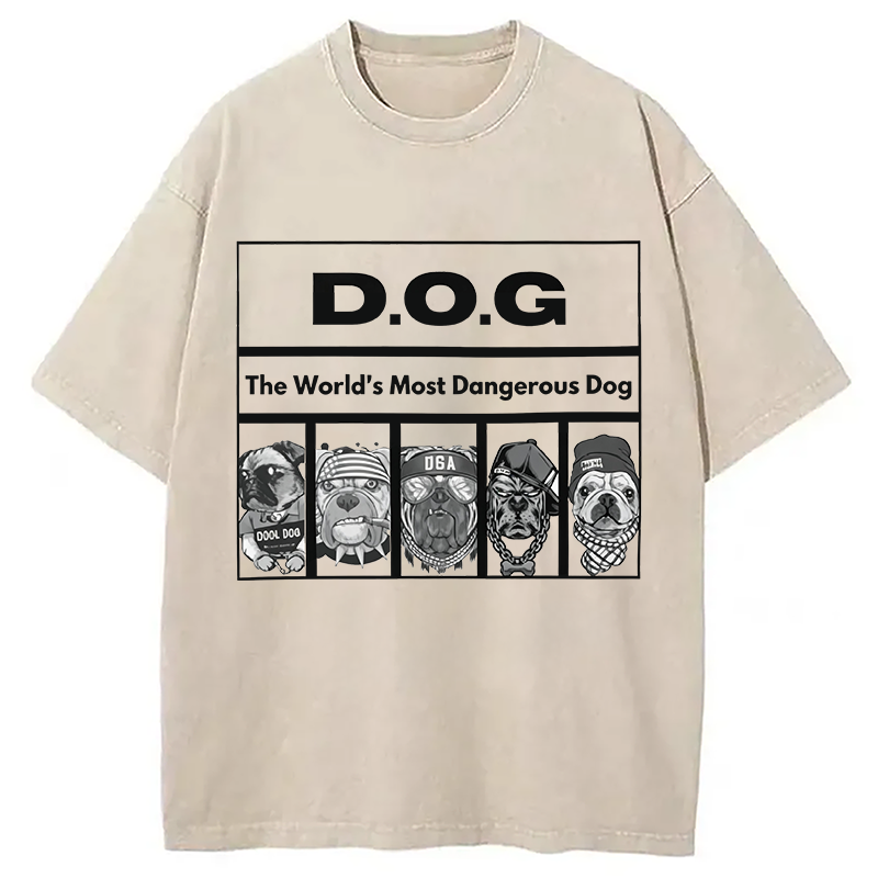 Modecanvas HIP HOP Dogs Funny DTG Printing Washed T-Shirt
