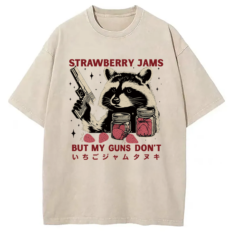 Modecanvas Strawberry Jams  Funny Raccoon Washed T-Shirt-modecanvas