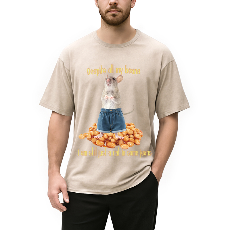 Modecanvas Despite All My Beans DTG Printing Washed T-Shirt