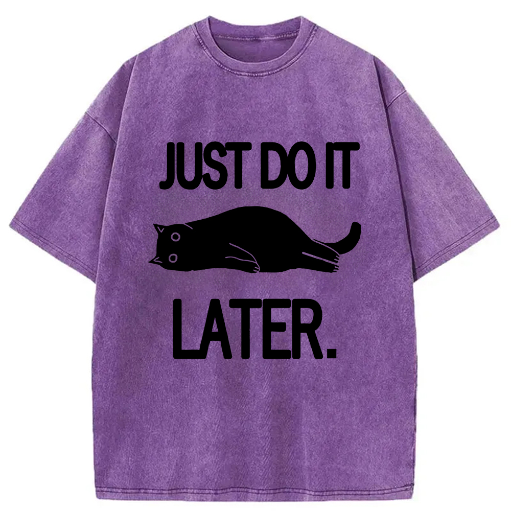Modecanvas Just Do It Later Cat Washed T-Shirt