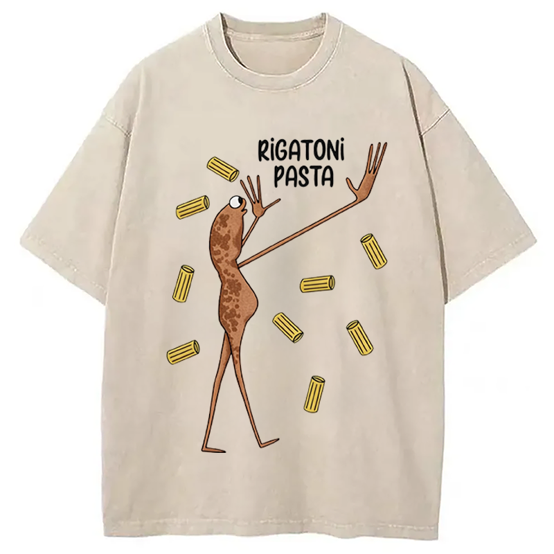 Modecanvas Rigatoni Pasta Meme DTG Printing Washed T-Shirt