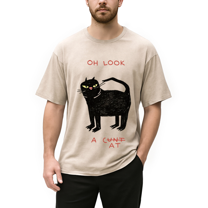 Modecanvas Oh Look Cat DTG Printing Washed T-Shirt