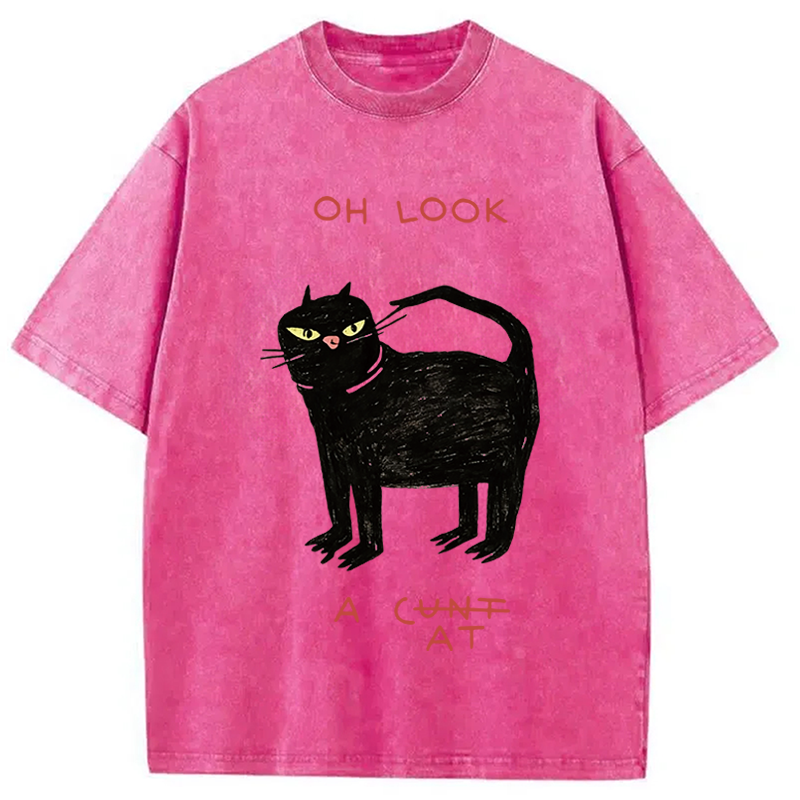 Modecanvas Oh Look Cat DTG Printing Washed T-Shirt