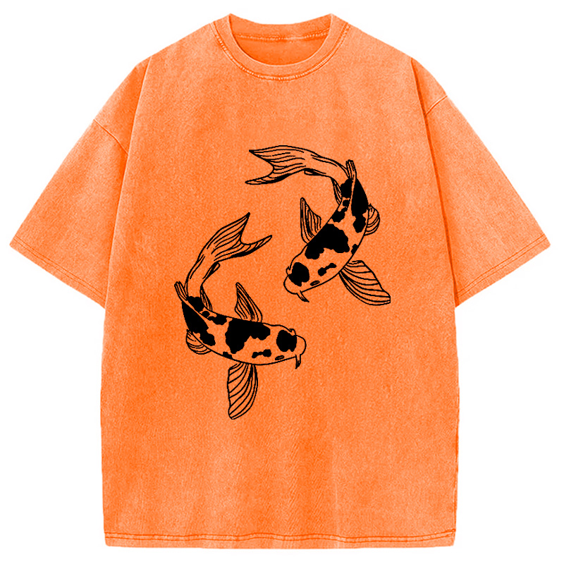 Modecanvas Two Beautiful Koi Washed T-Shirt
