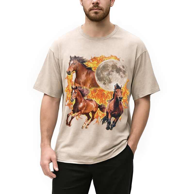 Modecanvas Y2K Fire Horse Year DTG Printing Washed T-Shirt