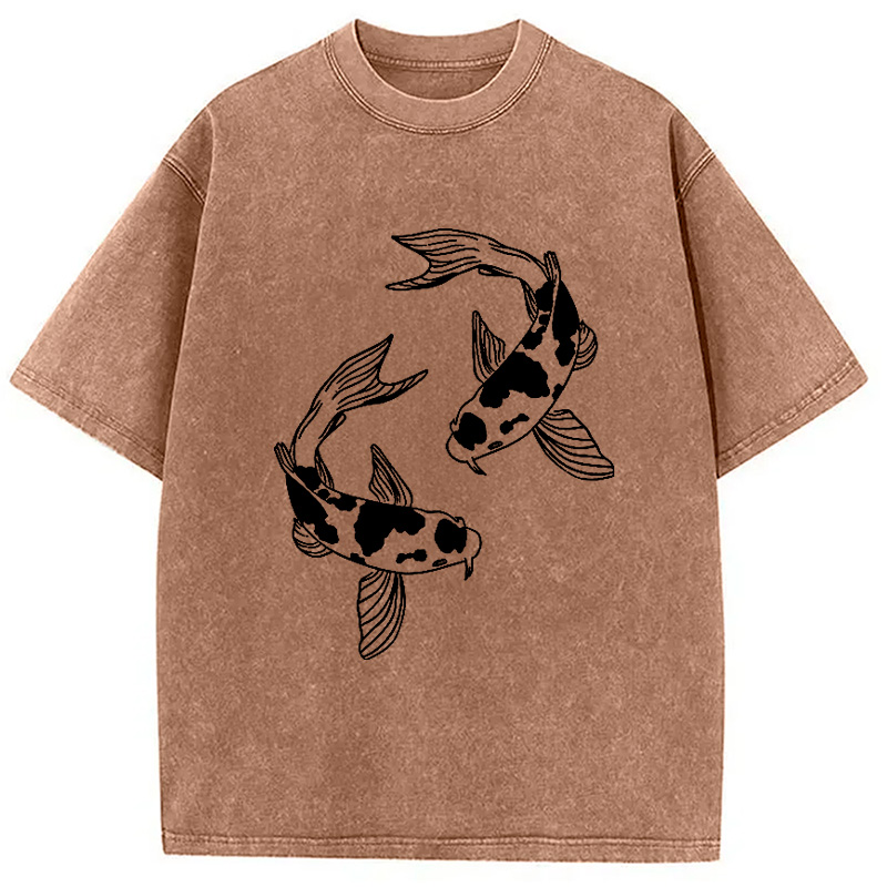 Modecanvas Two Beautiful Koi Washed T-Shirt