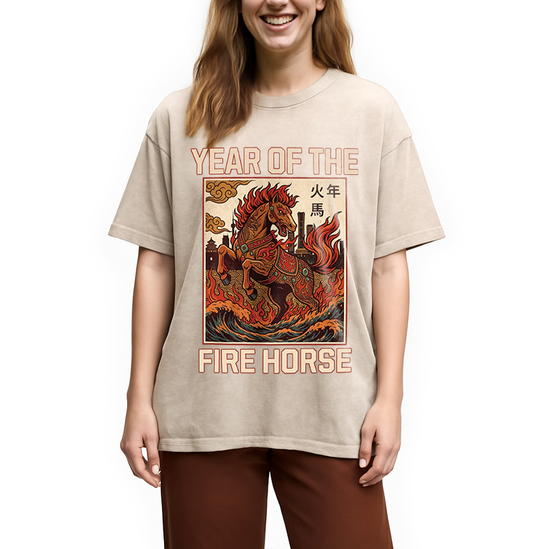Modecanvas Year Of The Fire Horse DTG Printing Washed T-Shirt
