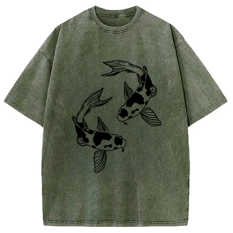 Modecanvas Two Beautiful Koi Washed T-Shirt