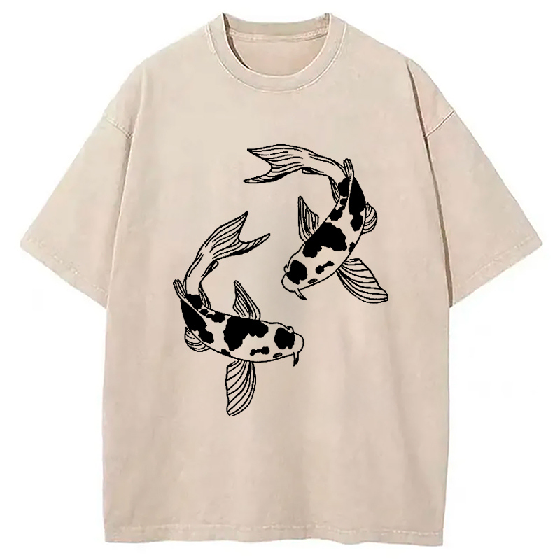 Modecanvas Two Beautiful Koi Washed T-Shirt