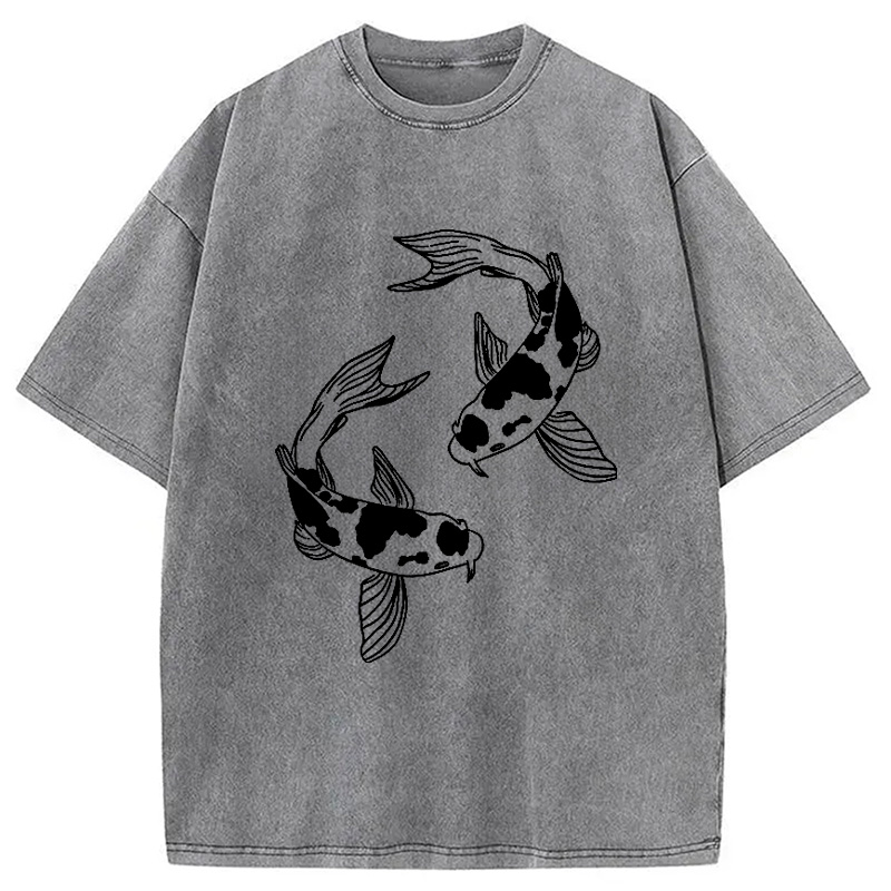 Modecanvas Two Beautiful Koi Washed T-Shirt