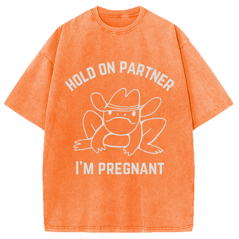 Modecanvas Funny Pregnancy Announcement DTG Printing Washed T-Shirt