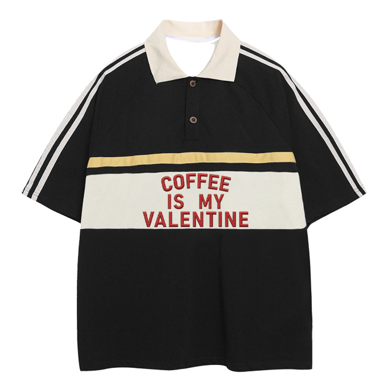 Modecanvas Coffee Is My Valentine Polo Embroidered T-Shirt