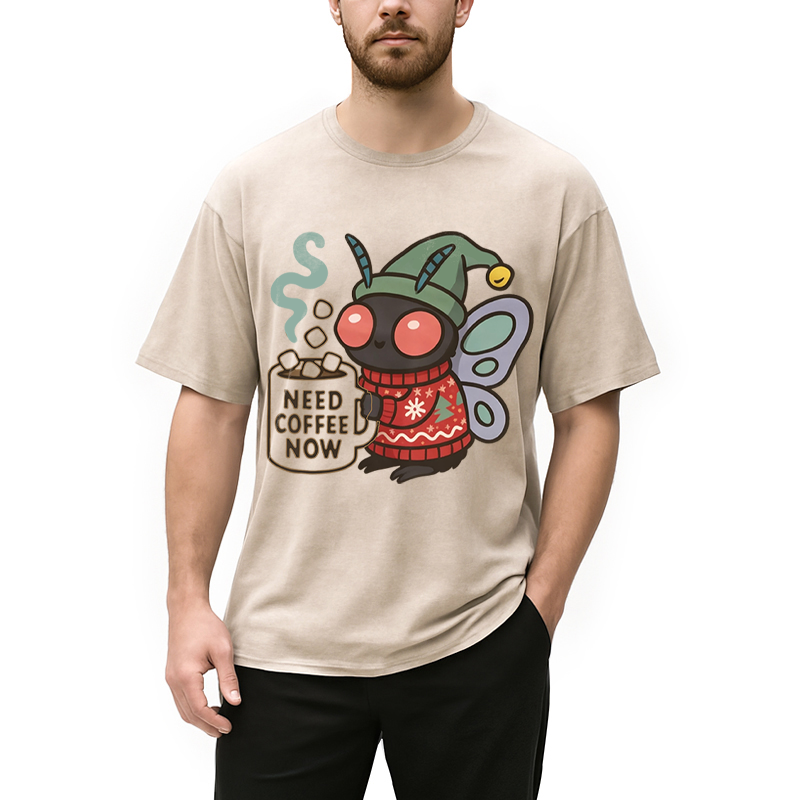 Modecanvas Creepy Cute Mothman Coffee DTG Printing Washed T-Shirt