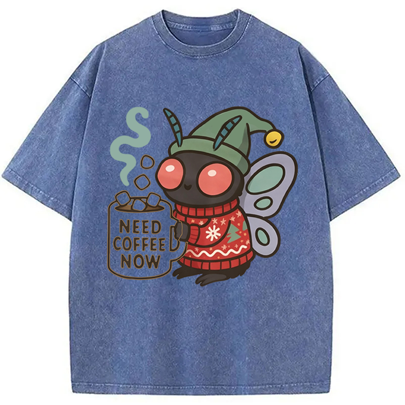 Modecanvas Creepy Cute Mothman Coffee DTG Printing Washed T-Shirt