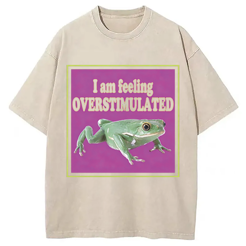 Modecanvas I Am Feeling Overstimulated DTG Printing Washed T-Shirt
