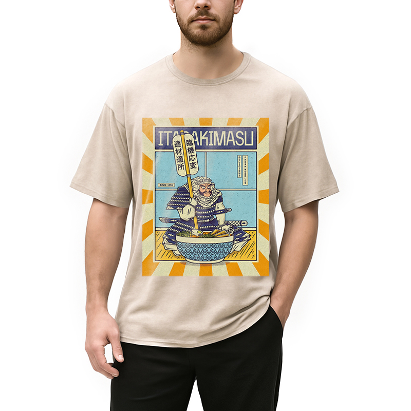 Modecanvas Ramen Temple DTG Printing Washed T-Shirt
