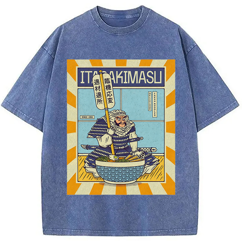 Modecanvas Ramen Temple DTG Printing Washed T-Shirt