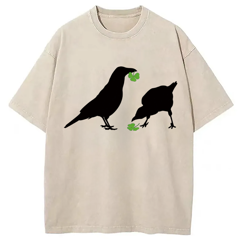 Modecanvas Green Shamrock Crows DTG Printing Washed T-Shirt