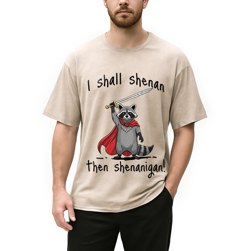 Modecanvas I Shall Shenan Cute Raccoon Meme DTG Printing Washed T-Shirt
