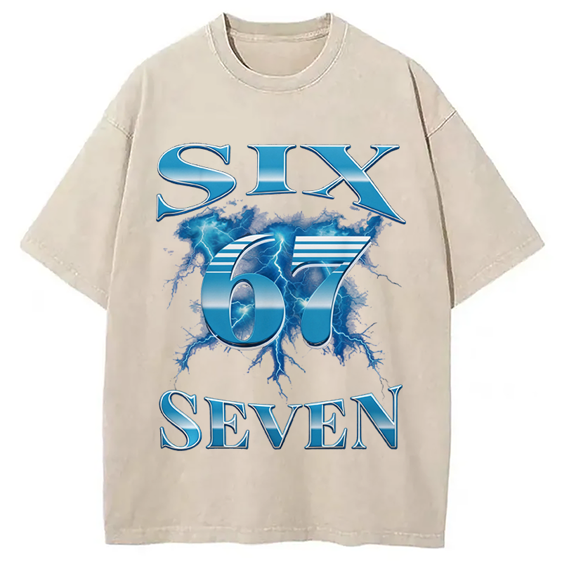 Modecanvas Six Seven 67 Meme DTG Printing Washed T-Shirt
