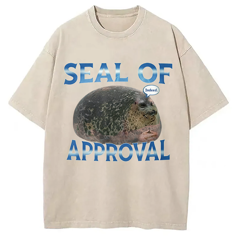 Modecanvas Seal Of Approval Meme DTG Printing Washed T-Shirt