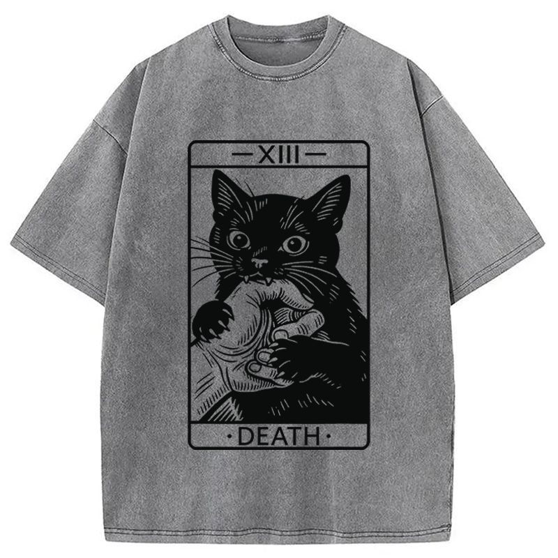 Modecanvas Black Cat Tarot Card DTG Printing Washed T-Shirt
