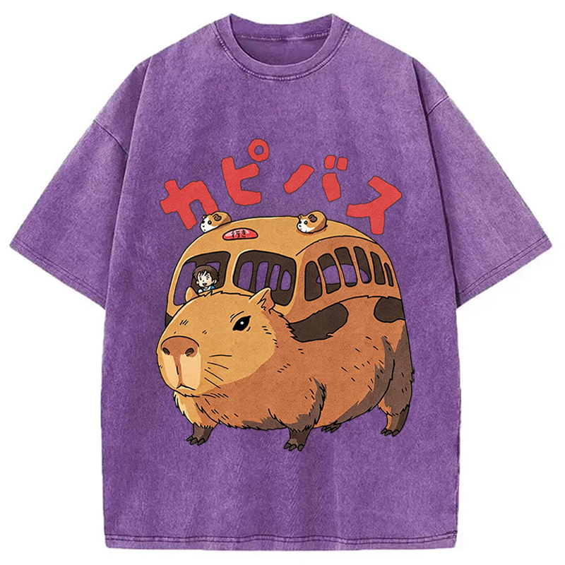 Modecanvas CapyBus Funny DTG Printing Washed T-Shirt
